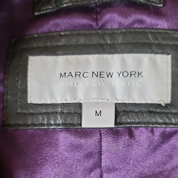 Marc New York Women's Dark Leather Jacket with Purple Lining - Picture 2 of 6
